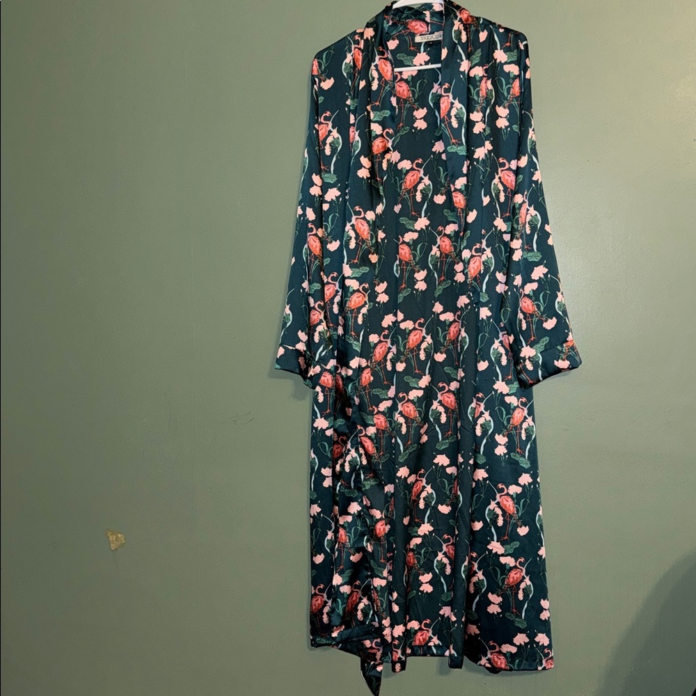 Their Nibs Flamingo and Floral satin-style dressing robe or duster - Picture 2 of 7